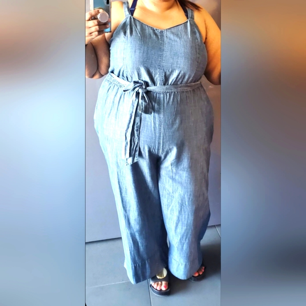 Lane Bryant Sleeveless Chambray Ankle Jumpsuit sz 24, blue demin
